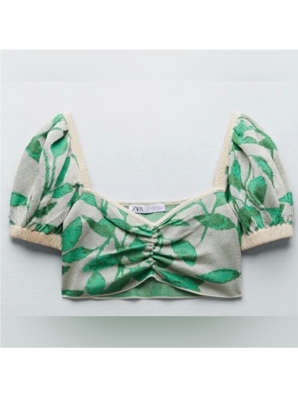 Zara Knit Crop Top with puffed sleeve